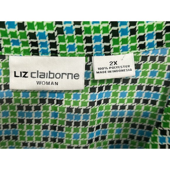 Liz Claiborne Button Front Sleeveless Blouse Green Blue Plus Sz 2X Checkered - Picture 6 of 11